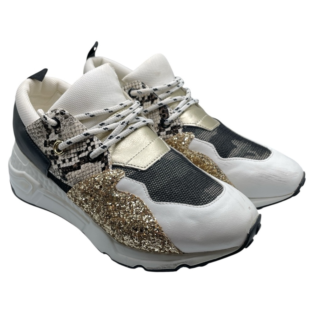Steve Madden Cliff Women's Fashion Sneakers Faux Snake Skin and Glitter Size 9.5